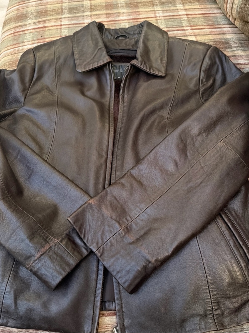 Women's Dark Brown Leather Zip Jacket - Classic Collar